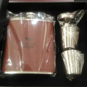 Botol Hip Flask Stainless Steel Leather 7oz Outdoor
