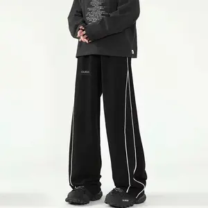 Sogaoul Celana Parachute Stripe Panjang Loose Pants Hitam Basic Casual Dewasa Tebal Pria Model Baggy Pants Nyaman untuk Berbagai Aktivitas