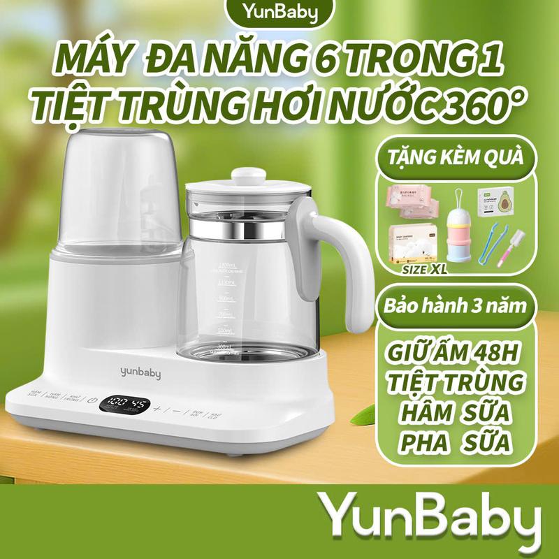 [Mua 1 nhận6] Máy hâm sữa Yunbabyx5 tác dụng 3 trong 1 tiệt trùng, hâm sữa, pha sữa đa năng Cho Bé (Phía trái: Hâm sữa, Tiệt trùng, Hấp thức ăn) (Phía phải: Điều chỉnh nhiệt độ, Đun sôi nước, Khử Clo) nhận bàn chải, kẹp, khăn ướt, hộp sữa bột, túi sữa bột
