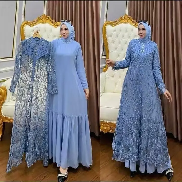 Cod Gamis Pesta Wanita Jumbo Ukuran M L XL XXL 3XL 4XL Ld 100-140cm // Inara Dress Set Outer Brukat Mix Iner Ceruty // Gamis Jumbo Kondangan // Dress Lebaran Mewah Elegan // Gamis Set Outer Brukat Tangan Panjang