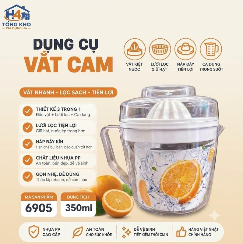 Dụng Cụ Vắt Cam Trong Suốt Việt Nhật Có Nắp Đậy, Ca Vắt Cam Vắt Chanh Dễ Sử Dụng, Tiện Dụng - H436
