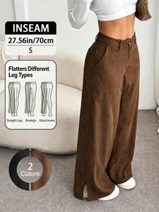 Pantalones de pana elegantes para mujer, estilo nuevo otoño invierno, pierna recta con dobladillo dividido, pantalones largos, ropa casual para mujer