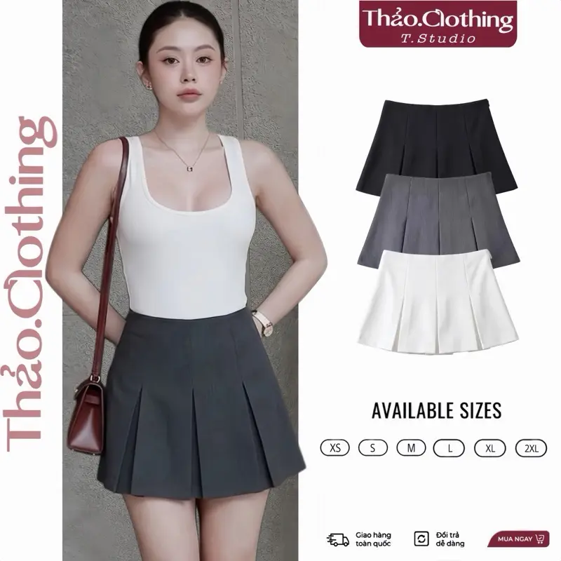 Chân Váy Nữ Xếp Ly To Chất Đẹp Có Quần Bảo Hộ • Thảo.Clothing • Bản thường MS024 - QC MS023