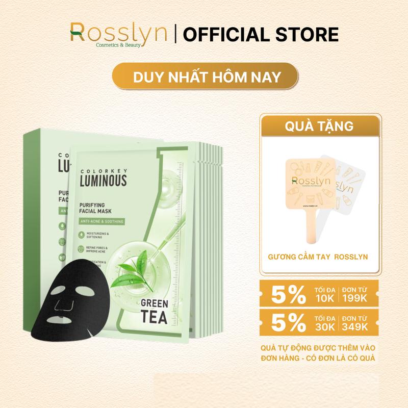 Mặt Nạ Trà Xanh 1 Hộp 10 Miếng Mặt Nạ Giấy COLORKEY LUMINOUS BHA Hỗ Trợ Giảm Dầu Mụn 25ml miếng