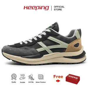 Keeping Sepatu Sneakers Pria Original Sepatu Pria Terbaru 2025 Sepatu Cowok Keren Sekolah Sepatu Kerja Casual Sepatu Olahraga Sports Cowok Travelling Sport Running Shoes Abu Putih KSD103