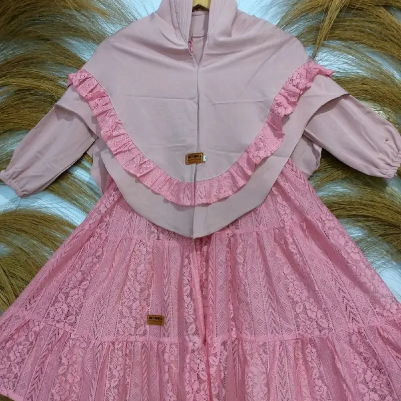 gamis anak set hijab / dress brukat anak 6
