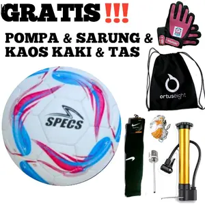 Bola Sepak Size 5 Bonus Pompa Pentil Jaring Sarung Tangan Tas Serut Ball Outdoor