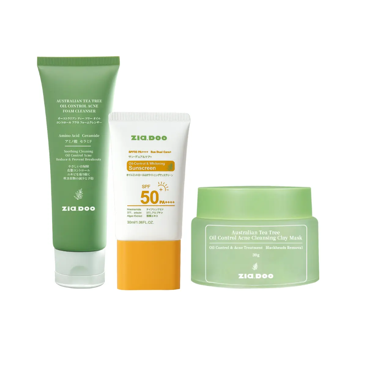 Cleanser 80g + Clay Mask 30g + Sunscreen 