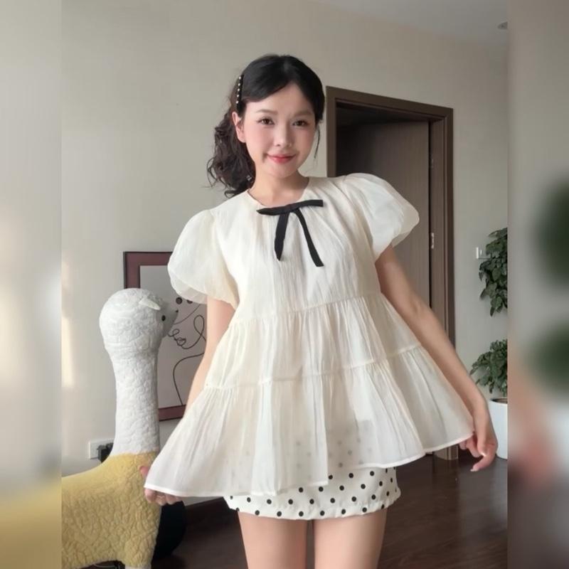 (ÁO KÈM NƠ) Áo nữ kiểu babydoll xoè tay bồng tiểu thư công chúa dilyshop - A125 | BigBuy360 - bigbuy360.vn (ÁO KÈM NƠ) Áo nữ kiểu babydoll xoè tay bồng tiểu thư công chúa dilyshop - A125 | BigBuy360 - bigbuy360.vn