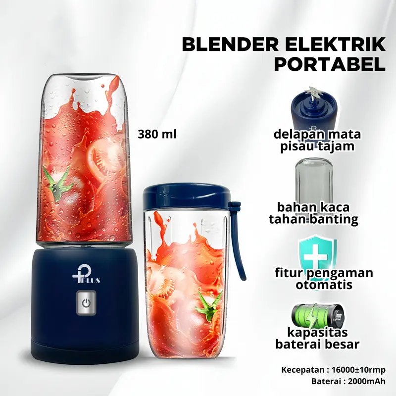 Kaca Blender Mpasi 8 Pisau Juice Portable 1 Botol Mini USB Blander Biru 380ML Juicer 7