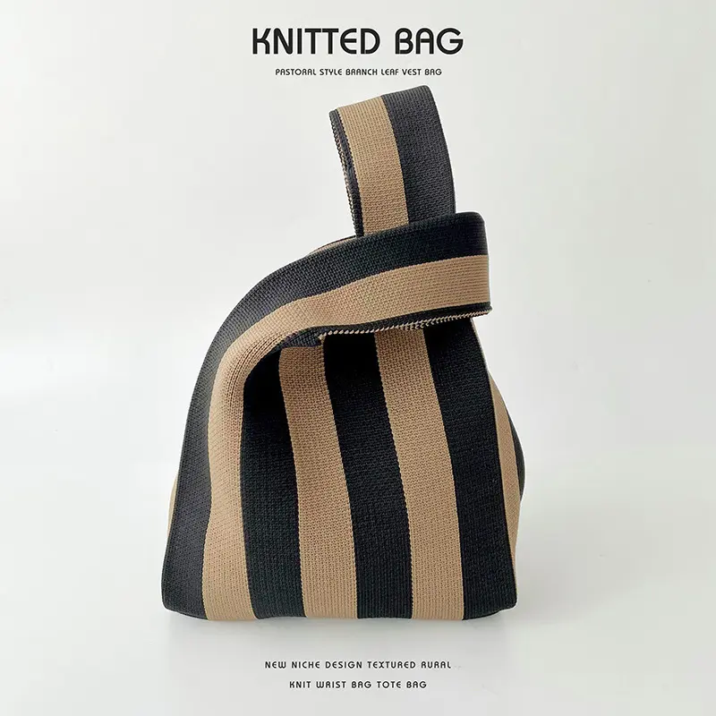 Women Mini Knot Wrist Knitted Tote Knitted Bag Korean Casual Tote Bag Fashion Handmade Knit Handbags Reusable Shopping Bags