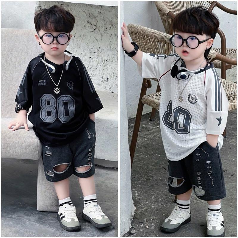 Ricxie Kids Áo Thun Lưới Số 80 Ricxie Kids - Top Áo Phông Bé Trai Bé Gái Màu Trắng Đen Size 1-4 10-40kg Chất Liệu Thoáng Mát Phù Hợp Mọi Phong Cách Thời Trang