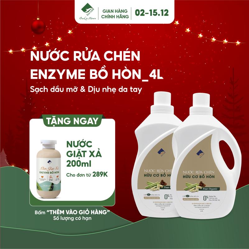 Nước rửa chén hữu cơ Bồ hòn ECOCARE 4L chiết xuất từ Bồ hòn lên men và tinh dầu tự nhiên làm sạch dầu mỡ an toàn cho mọi làn da