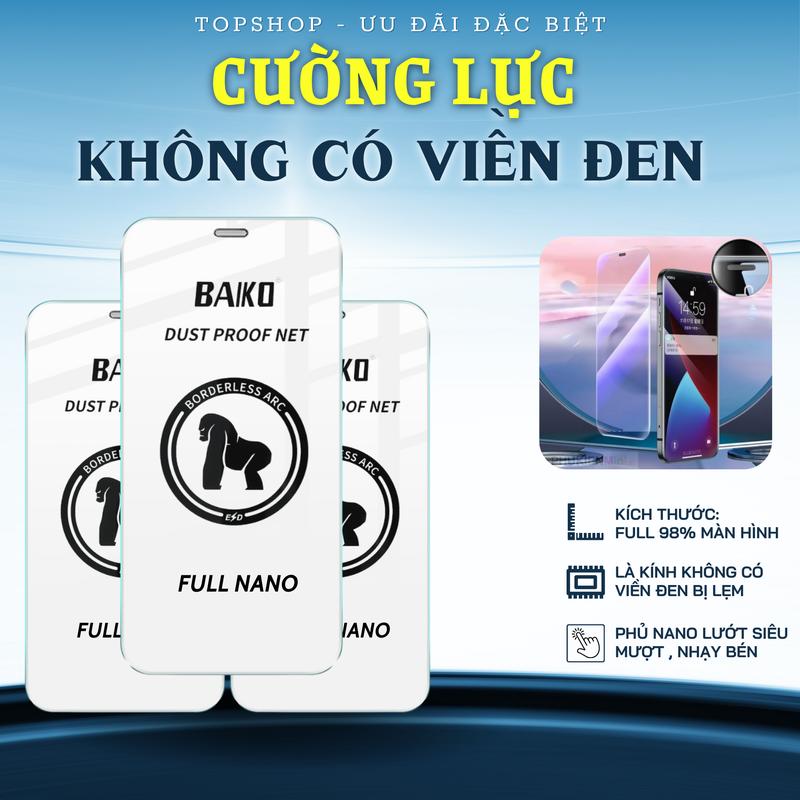  Kính Cường Lực iPhone Kingkong Baiko-Không Có Viền Đen-Siêu Trong Suốt,Kính Full Màn,Phủ Nano ,Cho iPhone 16 Pro max 15 Pro max 14 Pro max 13 Pro max  12 Pro max 11 Promax X Xs max Xr 