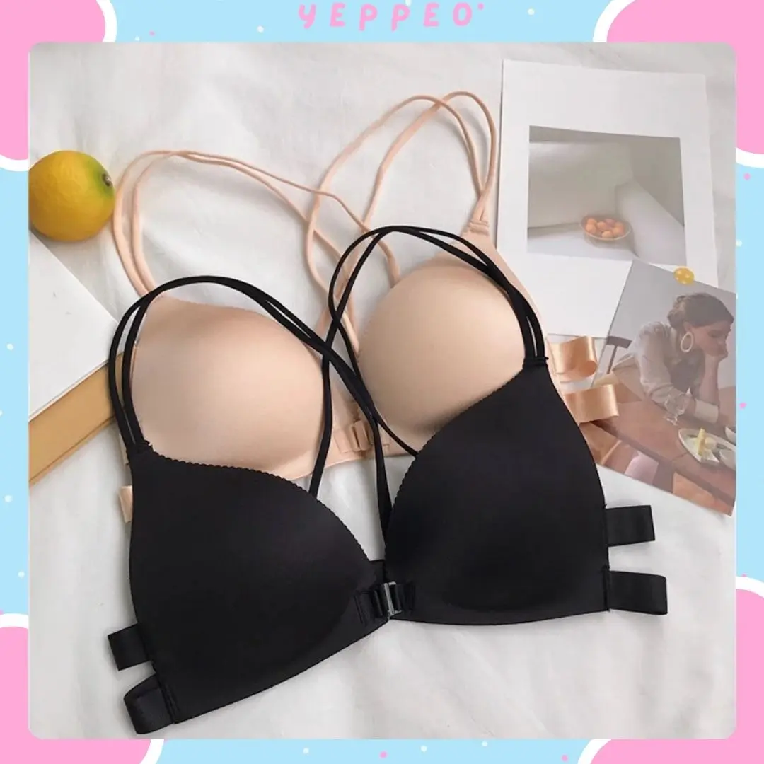 (YF) BR012 Bra push-up kancing depan punggung terbuka cantik silang dengan tali tipis pakaian dalam pmulus punggung terbuka untuk wanita