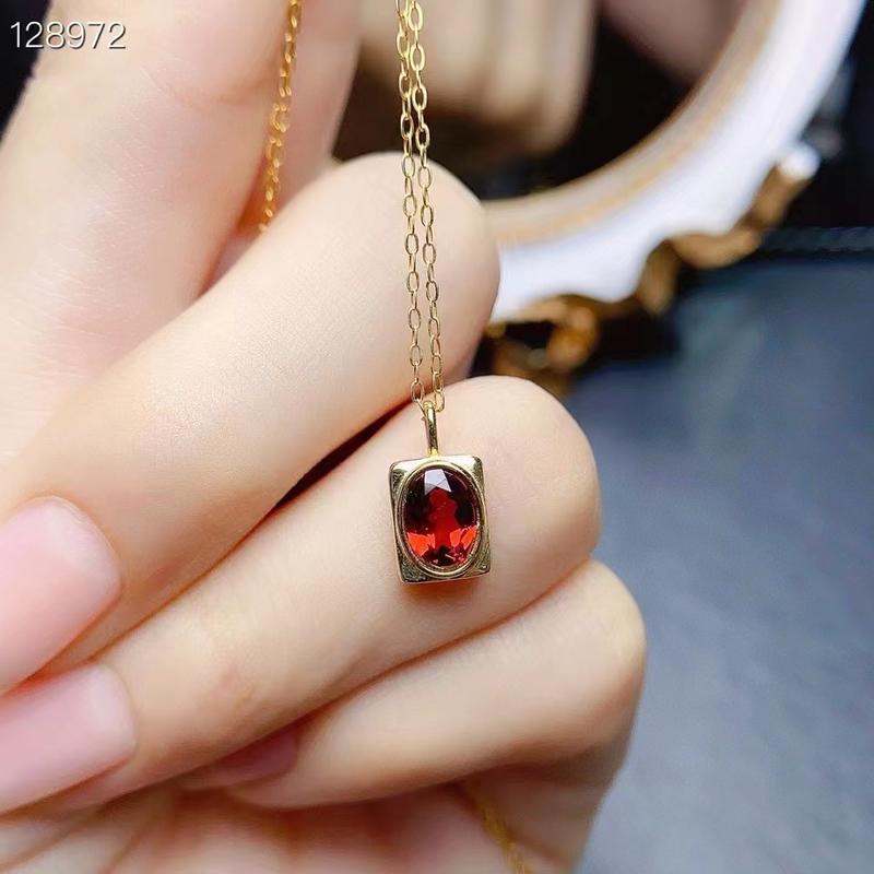 Mặt Dây Chuyền Đơn Giản, Đá Garnet Tự Nhiên S925, Vàng, Đá Chính 5 * 7mm, 0056 3
