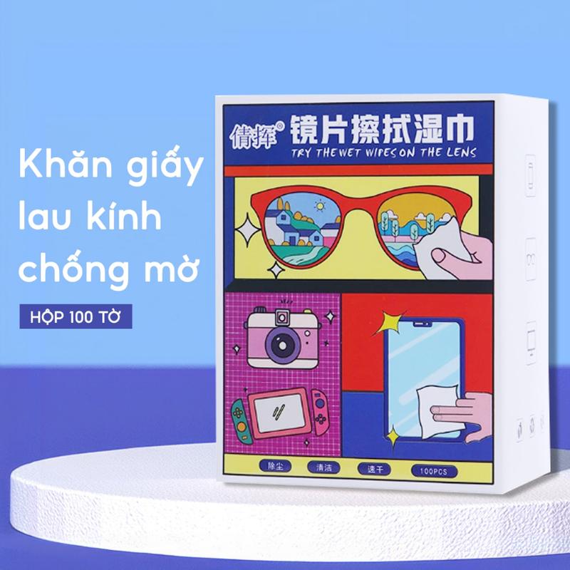 Khăn lau kính nano, giấy lau kính cận lau kính mắt chống bám hơi nước, sương mù, mồ hôi hộp 100 khăn