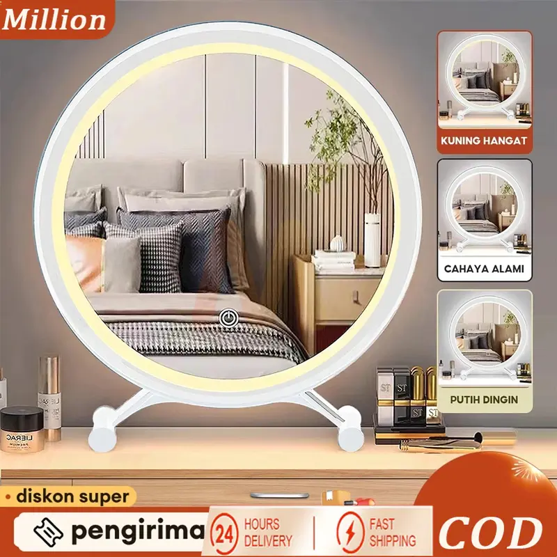 【COD】Cermin Rias LED Dengan Touchscreen Cermin Rias Bulat 40CM Cermin Minimalis Makeup Mirror 0