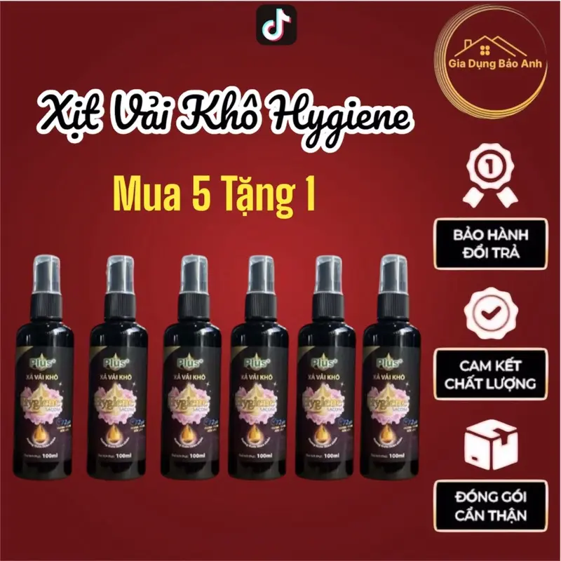 [BÁN CHẠY] 5 TẶNG 1-Chai Xịt xả vải khô Hygiene sacom Plus+ giữ hương thơm lâu trên quần áo, vải chai 100ml