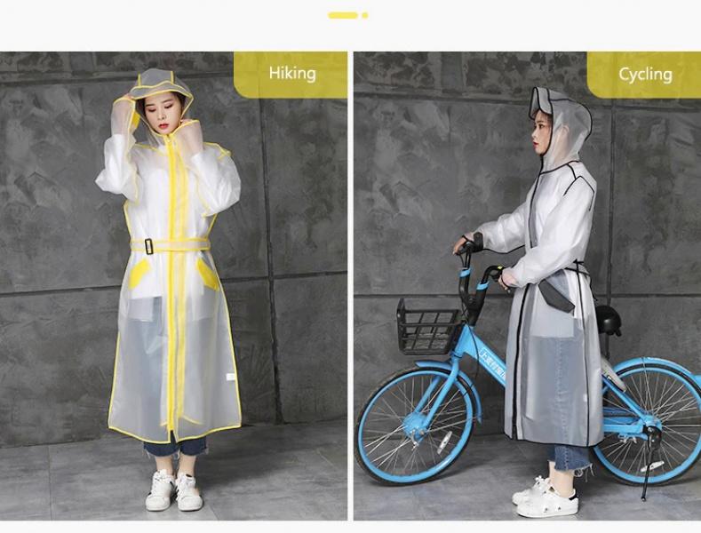 Product Introduction of Adult Long Transparent Waterproof Raincoat Women Rain Coat Men poncho Waistband Hooded Rain Jacket For Hiking Cycling Rainwear 17