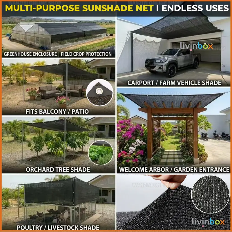 Sunshade Net Anti UV Protection 95% Dust Proof Brown Blackfor Balcony Carport Roof Garden Greenhousewith Free Rope 10m Multiple Size Ready Stock Local Shipping High Quality - TikTok Shop Philippines