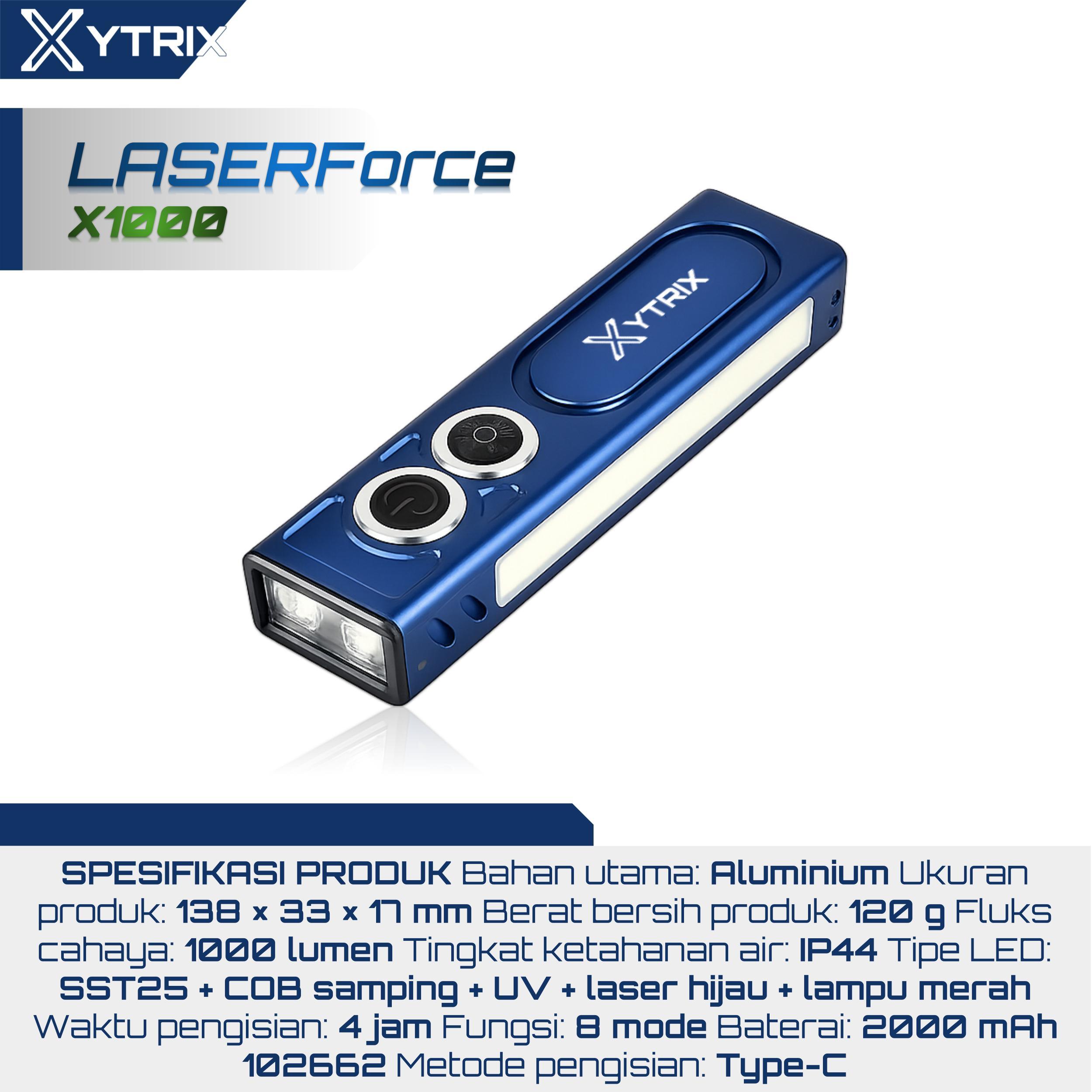 AOKI XYTRIX LASERForce X1000 Senter Taktis 1000LM Laser Hijau UV COB Multifungsi Fast Charging Type-C