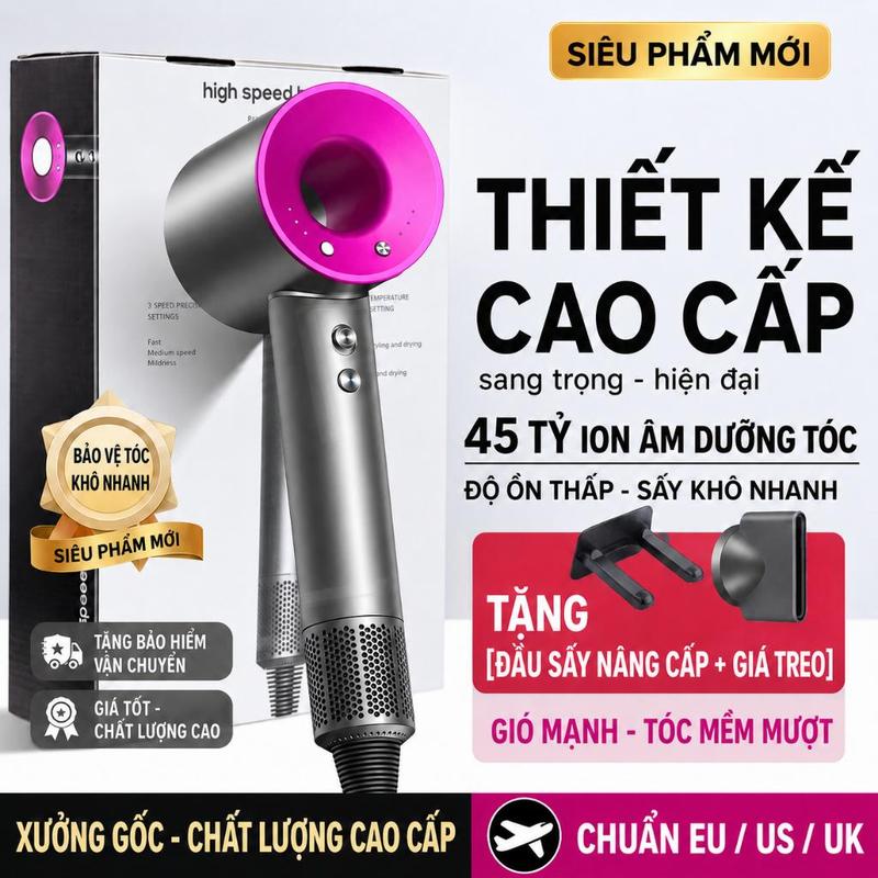Máy Sấy Tóc Ion Âm 2 Chiều Nóng Lạnh , Sấy Nhanh Khô, Giảm Xơ Rối, Nhiều Mức Nhiệt