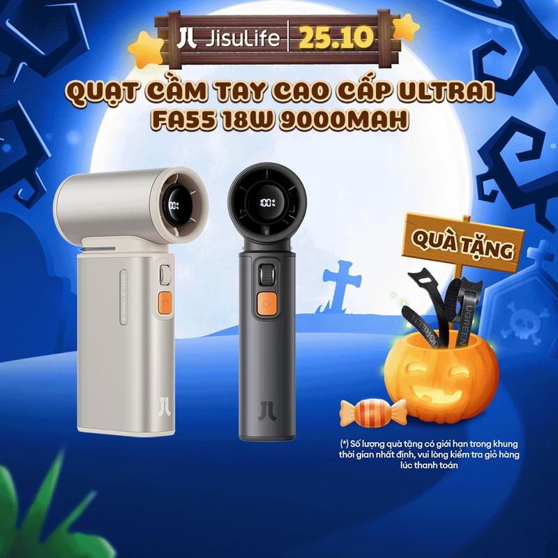Quạt Cầm Tay Cao Cấp JISULIFE Ultra1 FA55 18W 9000mAh Sạc Nhanh - Đèn LED Hiển Thị Pin - Sử Dụng Lên Đến 15H Bảo Hành