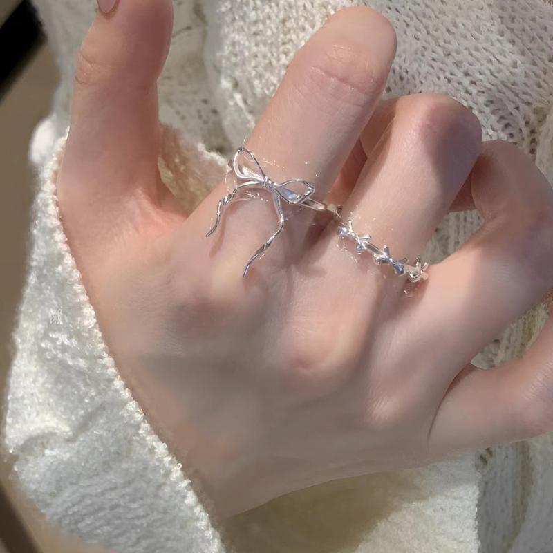Product Introduction of Korea bow ring set female silver color ins summer student birthday gift 7