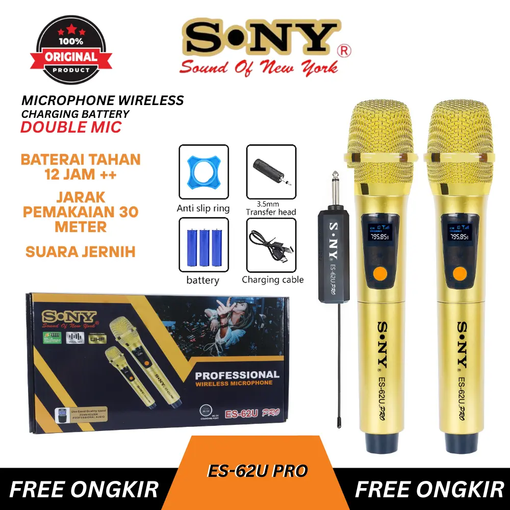 S. NY SOUND OF NEW YORK MI9CROPHONE WIRELESS ES-62U PRO MIC WIRELESS KARAOKE