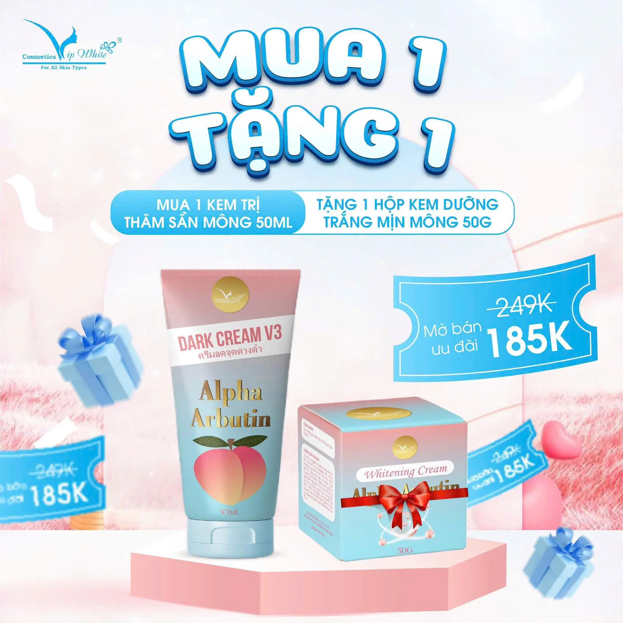 [Mua 1 Tặng 1 ] Kem Giảm Thâm Mông ALPHA ARBUTIN , Dưỡng Trắng Mịn Mông , Giảm Thâm Mụn Mông ,VIP White Cosmetics