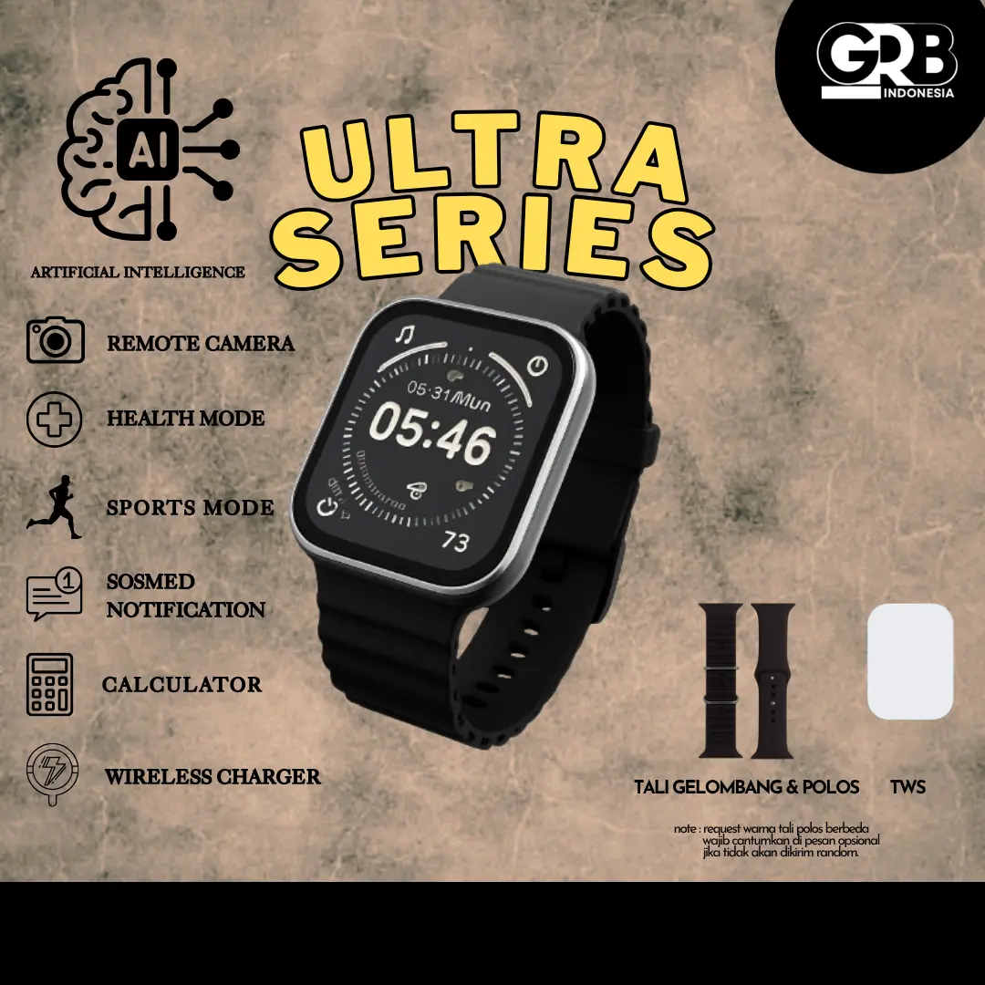 DAPAT 8 BARANG | Smartwatch Series Ultra Bluetooth IOS Android Bisa Ai Baca Chat WA Notifikasi Media Sosial | Smartwatch Sports