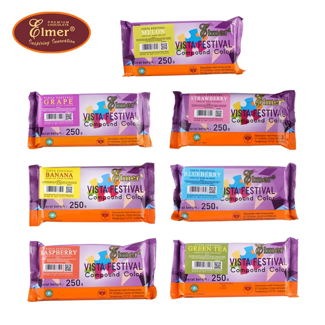 ELMER COMPOUND VISTA FESTIVAL 250 gr | Coklat Warna Elmer | Compound Block Warna Warni untuk Kreasi Baking, Ganache, Dekorasi