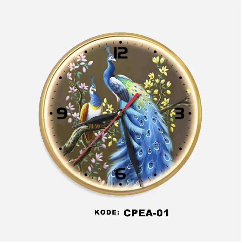 Jam dinding minimalis Burung merak mewah wall clock Vintage Kekinian Jam Kayu estetik kaligrafi 1