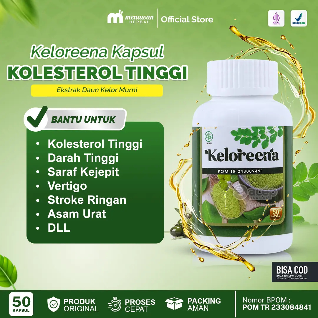 Keloreena Herbal Penurun Kolesterol Tinggi & Asam Urat BPOM Dan Halal MUI