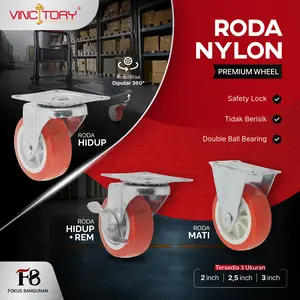 Roda Troli 2 2,5 3 inch Mati Hidup Rem Nylon Merah Kastor Etalase Lemari Vincitory 2317 2320 2323