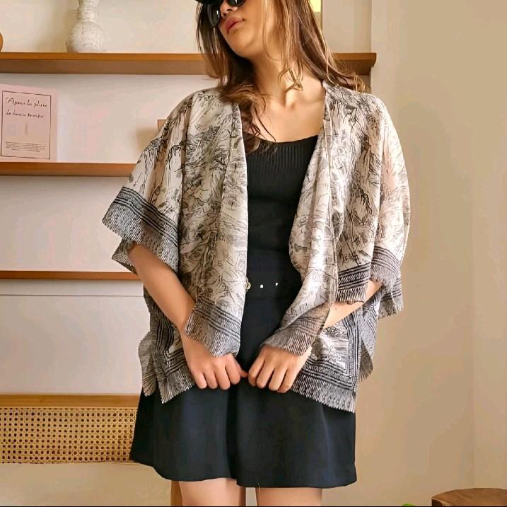 Scarf Kimono Batwing Outer Cardigan Wanita COD Bestseller - Atasan Muslim Casual - Kardigan, Voal Motif Baju Panjang 2