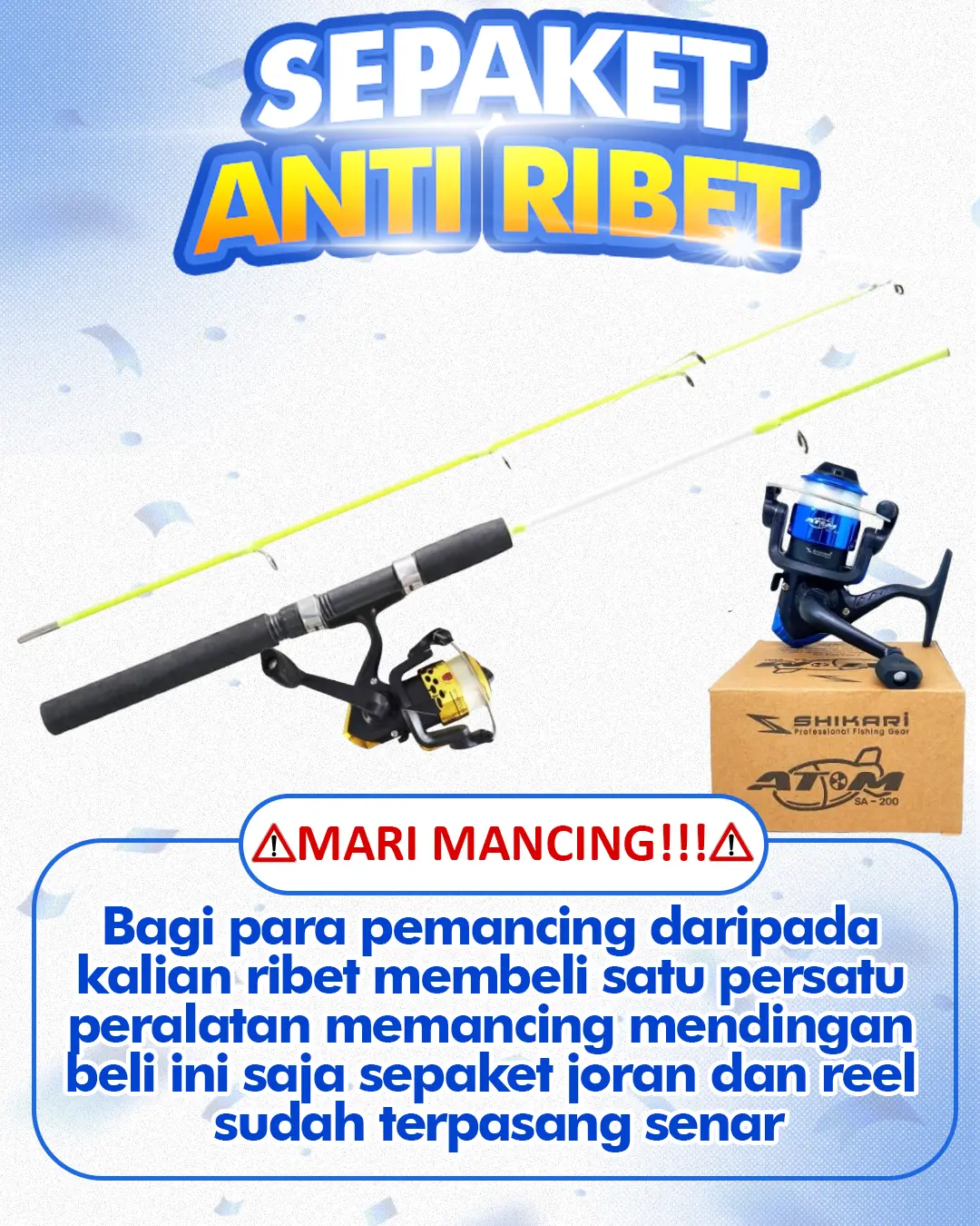Set Pancing Lengkap X-BLADE Dan Thunder Sambung 2 Murah Berkualitas Siap Pakai joran mancing Reel Free Senar