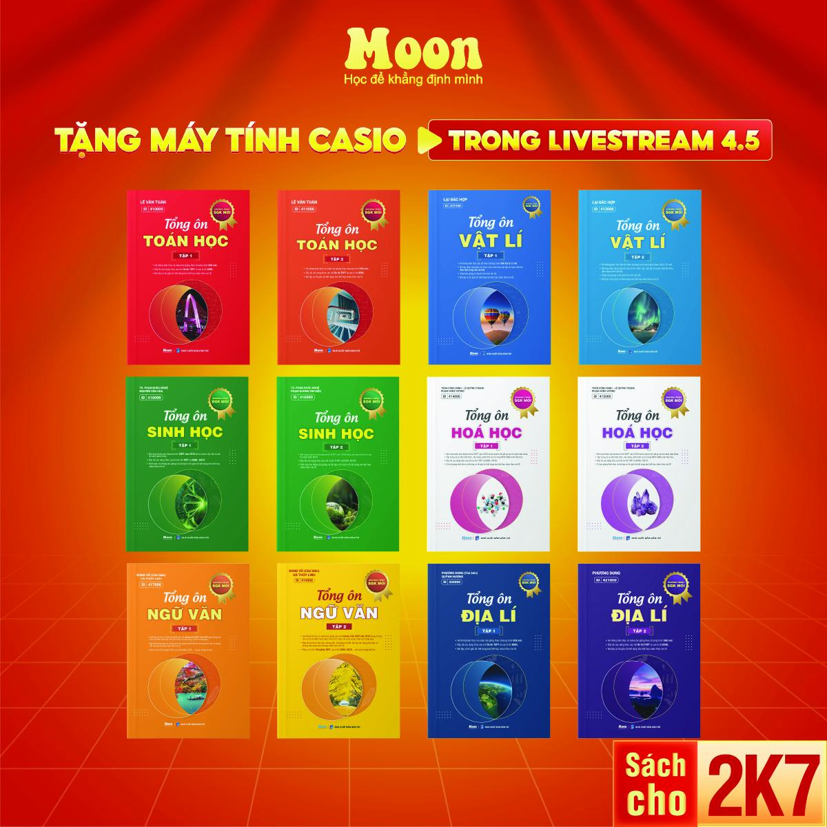 Sách 12 cho 2k8 chương trình mới: Tổng ôn toán lý hoá sinh sử địa văn ôn thi thpt, ôn dgnl Moonbook