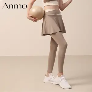ANMO - Sport Legging Celana Olahraga Wanita Rok Celana Panjang skirt High Waist Polos Yoga Dua lapis gym tennis Running Cepat Kering Leging Wanita Nyaman adem   Remaja Sports Leggings