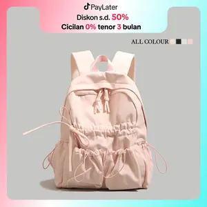 CHIYUM Tas Ransel Wanita Tas Sekolah Cewek Santai Baru Kapasitas Besar Nilon Tas Laptop Siswa Dasi Kupu-Kupu Korean Style Backpack Perempuan Stylish School Bag Pink Hitam Cocok untuk Laptop 14-15 inci