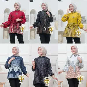 BLOUSE ATASAN BATIK RESLETING DEPAN LENGAN BALON M L XL XXL