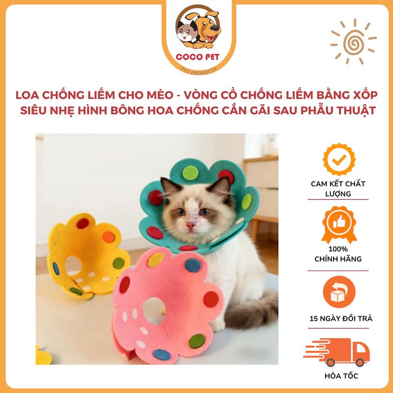 Loa Chống Li.ếm Cho Mèo - Vòng Cổ Chống Liế.m Bằng Xốp Siêu Nhẹ Hình Bông Hoa Chống Cắn Gãi Sau Phẫu Thuật