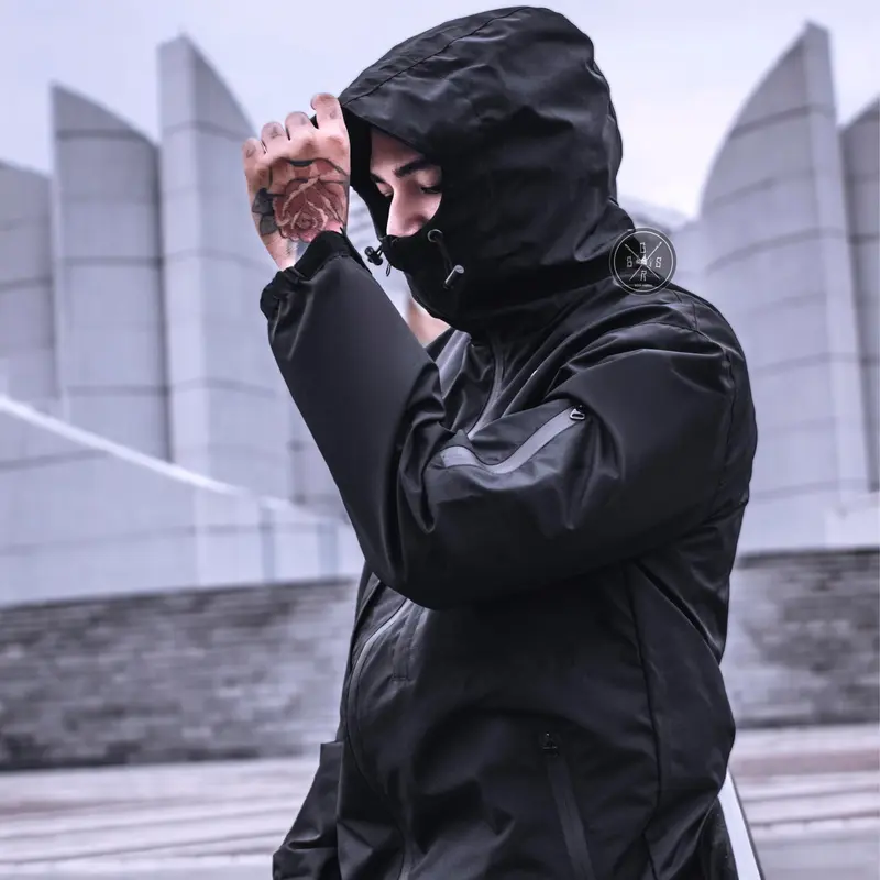 Jaket Pria Outdoor Hiking Jacket Gorpcore Taslan Waterproof Hitam