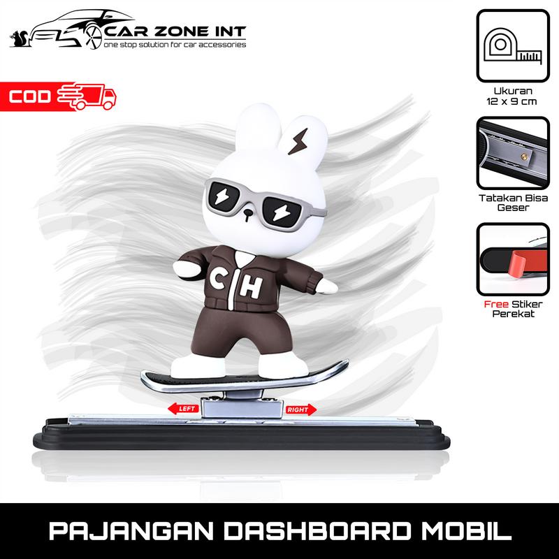 [ Car Zone Int ] Pajangan Dashboard Mobil Karakter Panda / Kelinci / Beruang Tatakan Geser Kiri-Kanan Hiasan Dekorasi Aksesoris Interior Mobil 1