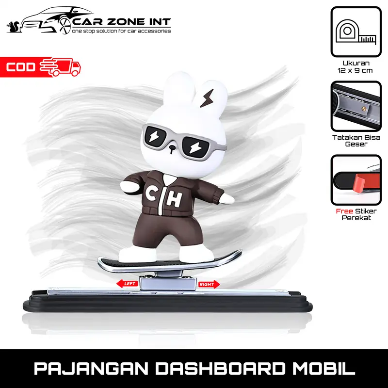 [ Car Zone Int ] Pajangan Dashboard Mobil Karakter Panda / Kelinci / Beruang Tatakan Geser Kiri-Kanan Hiasan Dekorasi Aksesoris Interior Mobil 1