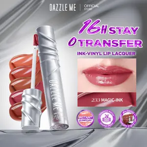 DAZZLE ME Ink-Vinyl Lip Lacquer Lip Cream Lipstik Glossy Tahan Lama 16 Jam Lip Vinyl Transferproof Waterproof Anti Luntur Lipstick Lip Gloss Bibir Plump Non-Sticky Make Up Lip