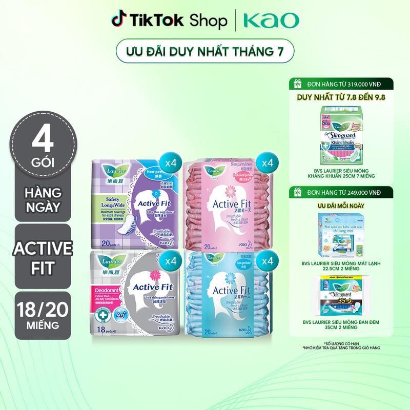 (Chọn loại) Combo 4 Băng Vệ Sinh Hàng Ngày Laurier Active Fit