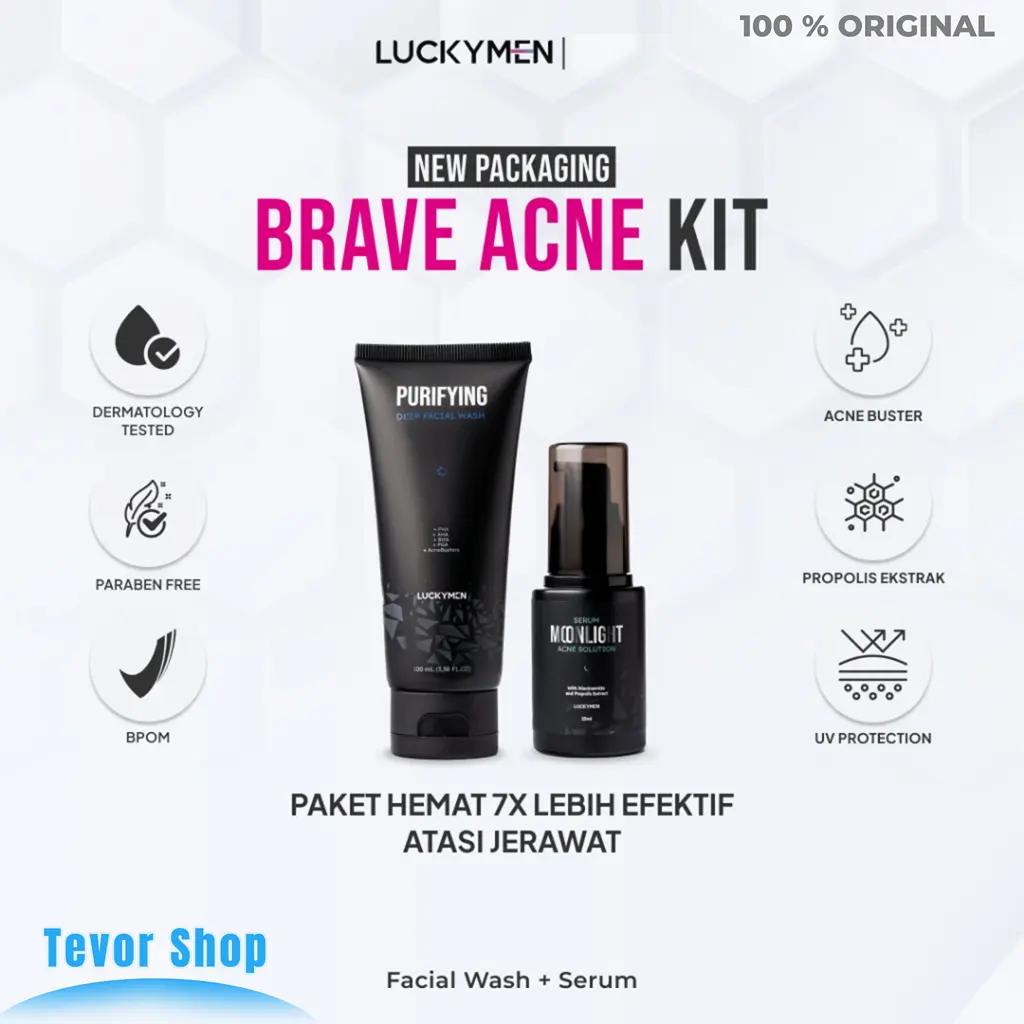 Paket Bundling-Luckymen Serum +Luckymen Facial Wash - Mengobati Jerawat dan Mengurangi Produksi Minyak Berlebih Wajah Pria