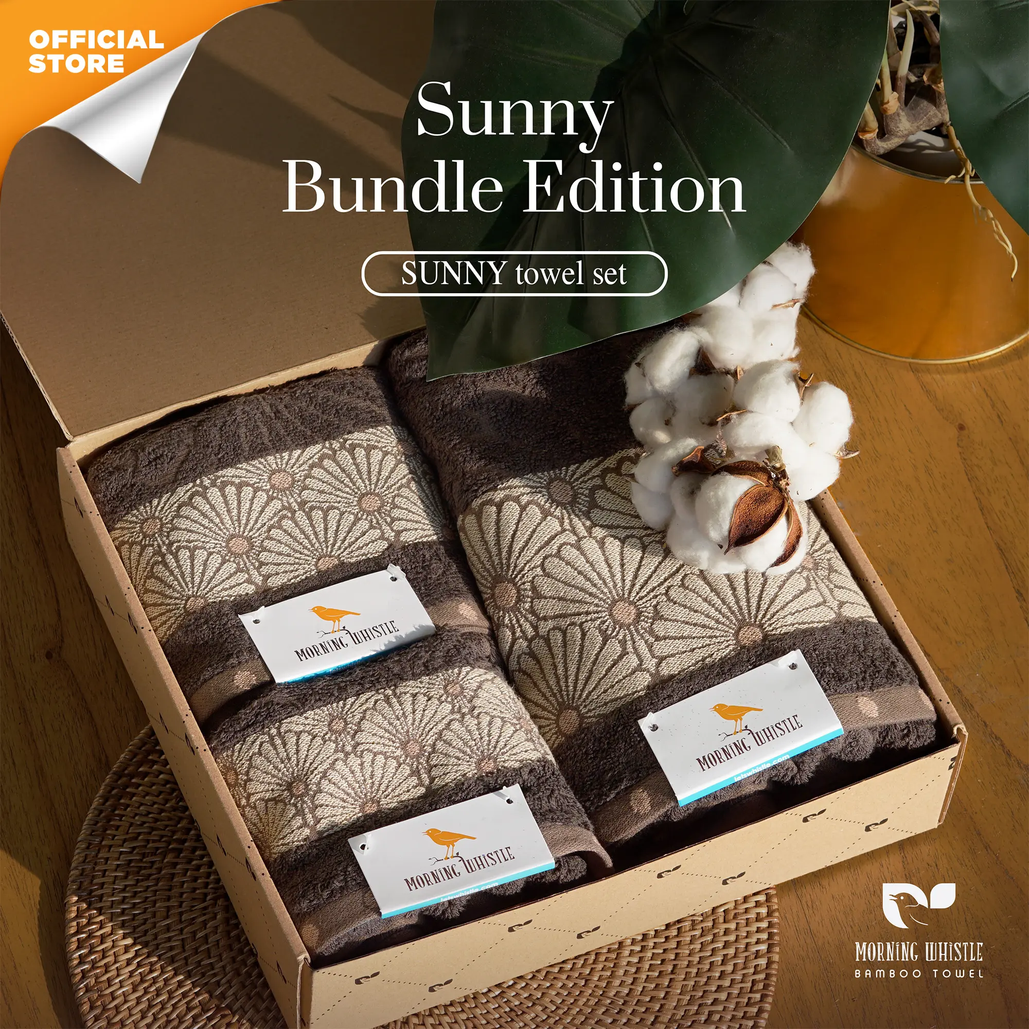 Handuk Morning Whistle Bamboo Towel - Sunny / Kado Paket Gift Souvenir Handuk Hadiah / Bundling 3 ukuran